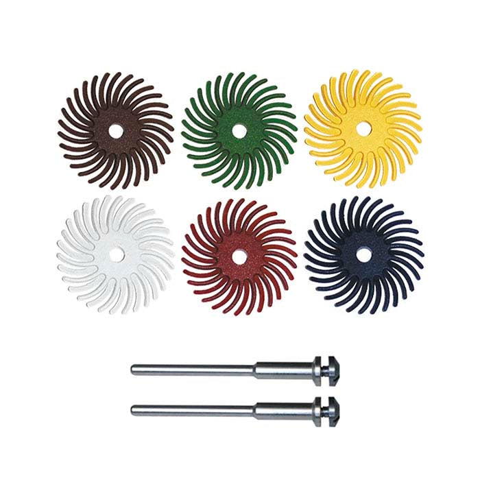 Sunburst® Dual Radial Bristle Discs, 7/8", 4 each of red-blue-pink-peach-green, pkg 20