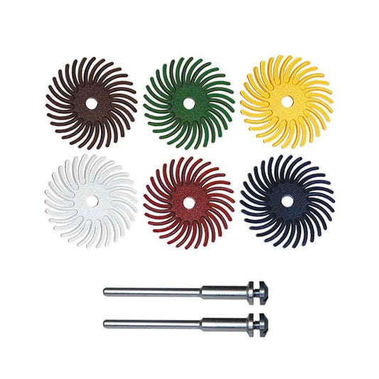 Sunburst® Dual Radial Bristle Discs, 7/8", 4 each of red-blue-pink-peach-green, pkg 20