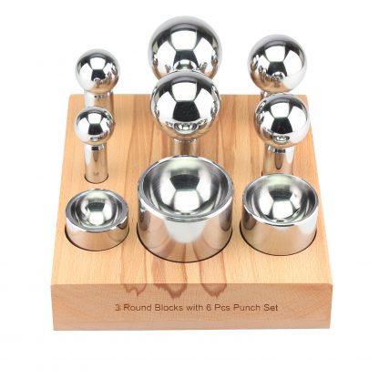 Dapping 6-Punch and 3 Round Block Set, wooden stand