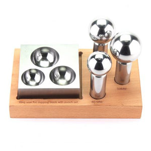 Dapping 3-Punch and Flat Block Set, wooden stand
